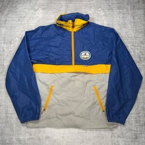 Drummond Brewing Jacket Mens Large Blue Vintage 90s Beer Windbreaker Hooded